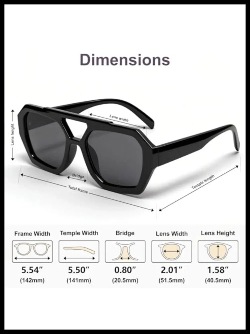 Oversized Flat Top Sunglasses Retro Square Aviator Double Bridge UV400